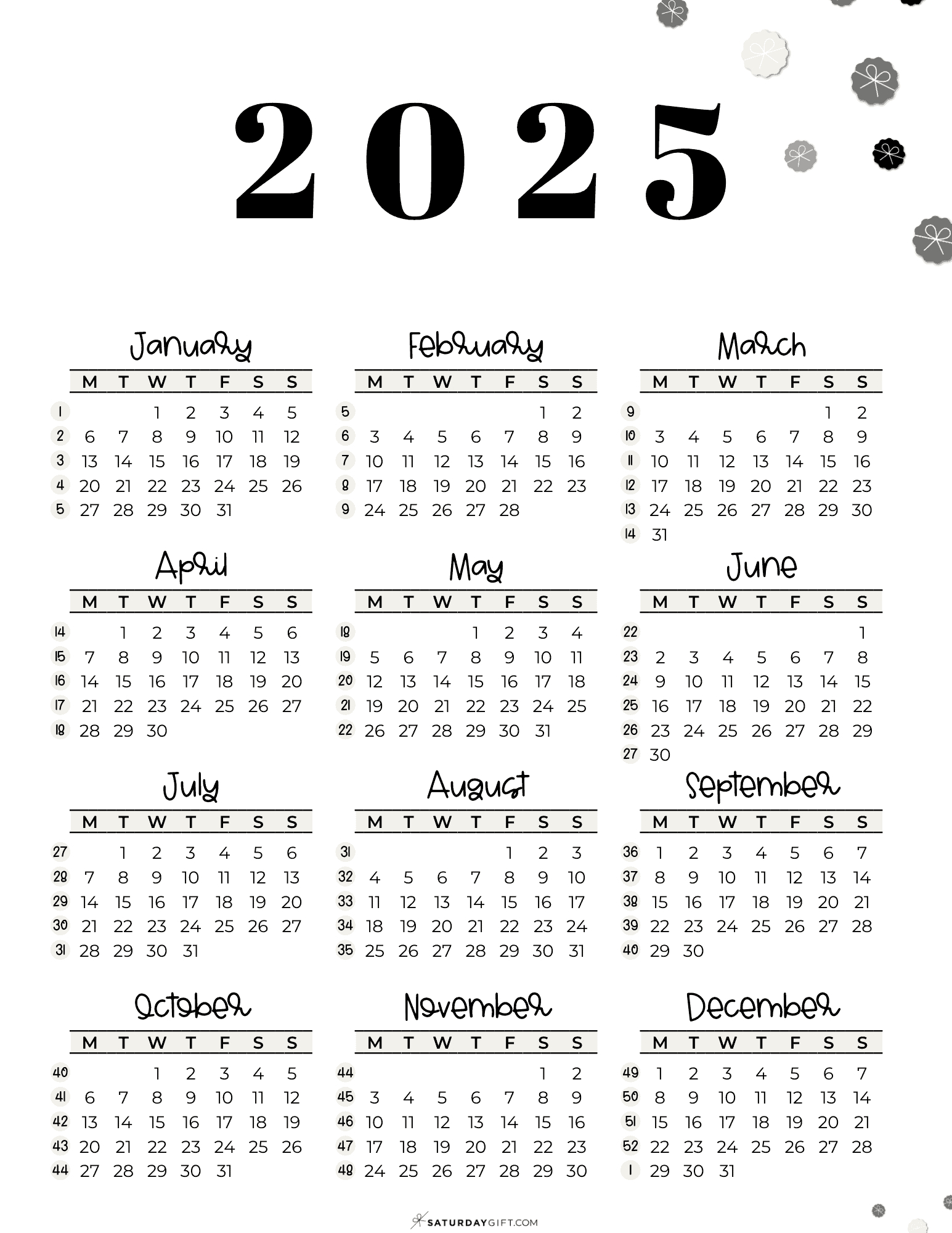 Week Numbers For 2025 - What Week Is It? | Saturdaygift inside 2025 Calendar with Week Numbers Printable