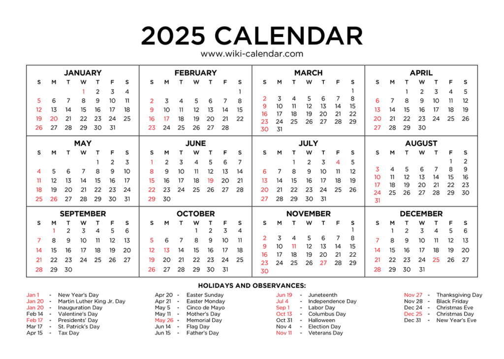 Year 2025 Calendar Printable With Holidays   Wiki Calendar With Regard To 2025 Calendar 2025 Printable