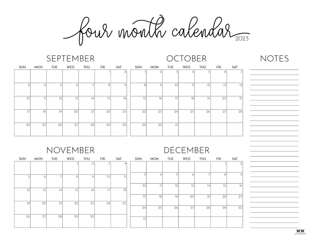 2023 Four Month Calendars - 18 Free Printables | Printabulls intended for Calendars 2025 | CalendarCrazePrint.Com