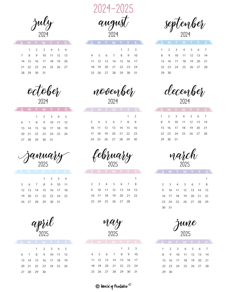 2024 2025 Calendar Free Printables   World Of Printables For Printable Small Calendar 2025 | CalendarCrazePrint.Com