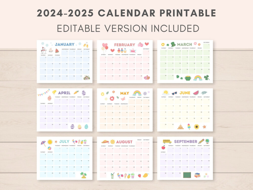 2024 2025 Calendar Printable, Printable Calendar, Editable In  Calendars 2025 | CalendarCrazePrint.Com