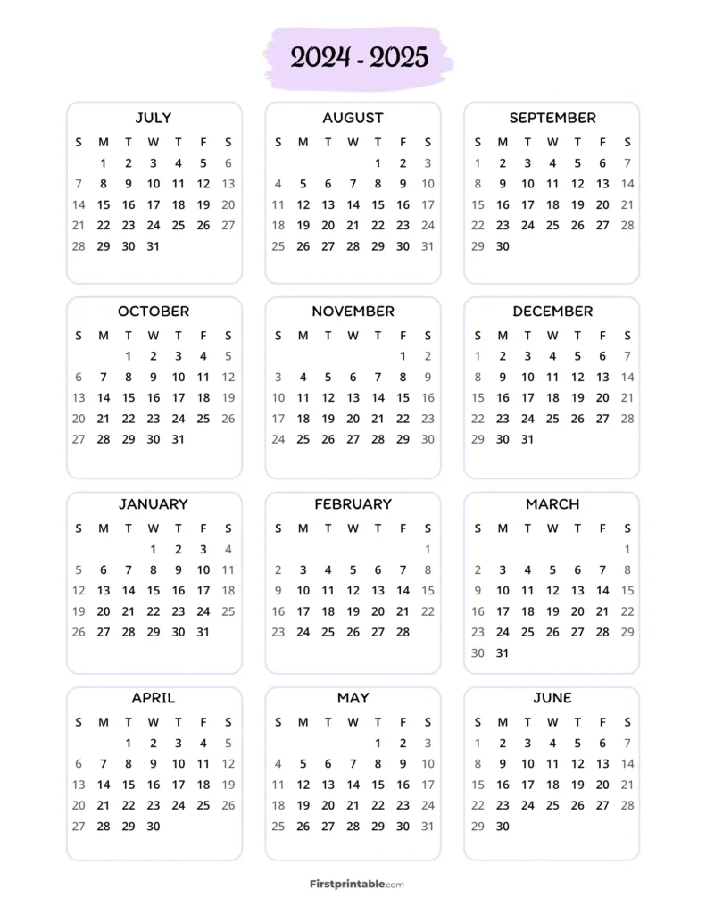 2024 2025 Calendar Printables | Free Pdf Throughout August 2024 May 2025 Calendar Printable | CalendarCrazePrint.Com