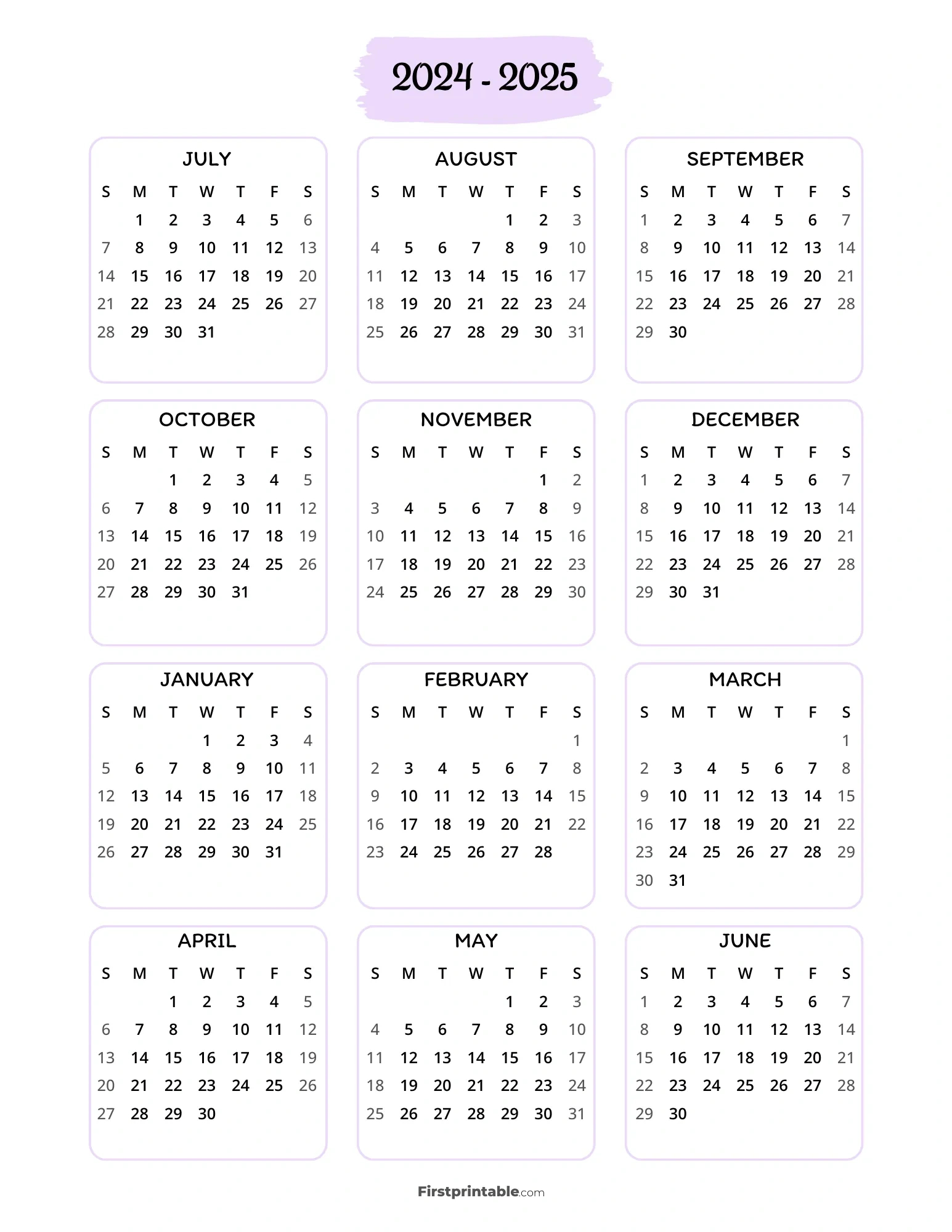 2024-2025 Calendar Printables | Free Pdf throughout August 2024-May 2025 Calendar Printable | CalendarCrazePrint.Com