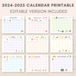 2024 2025 Kalender Druckbar, Druckbarer Kalender, Bearbeitbarer Inside Calendar 2024 2025 Printable  | CalendarCrazePrint.Com