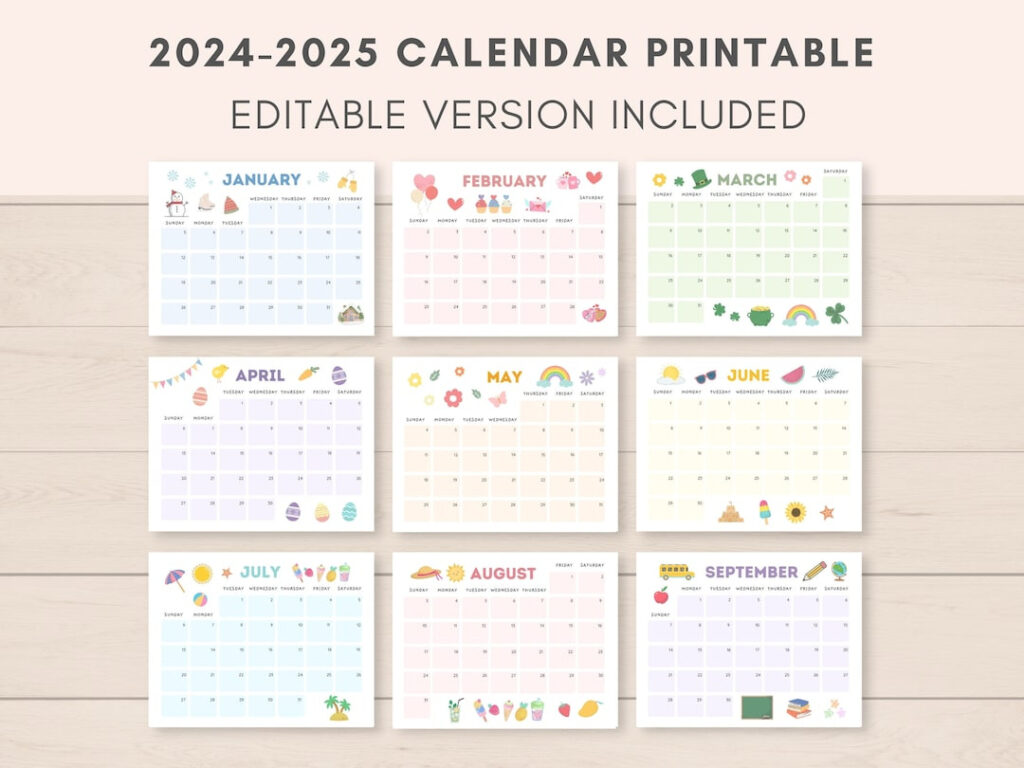 2024 2025 Kalender Druckbar, Druckbarer Kalender, Bearbeitbarer Kalender,  Kalender 2024, Kalender 2025, Planer 2024 2025, Monatskalender, Pdf   With Printable Customizable Calendar 2025 | CalendarCrazePrint.Com