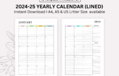 2024, 2025 Monthly Lined Calendar Printable, Dated Month On 2 pertaining to Printable Lined Calendar 2025 | CalendarCrazePrint.Com