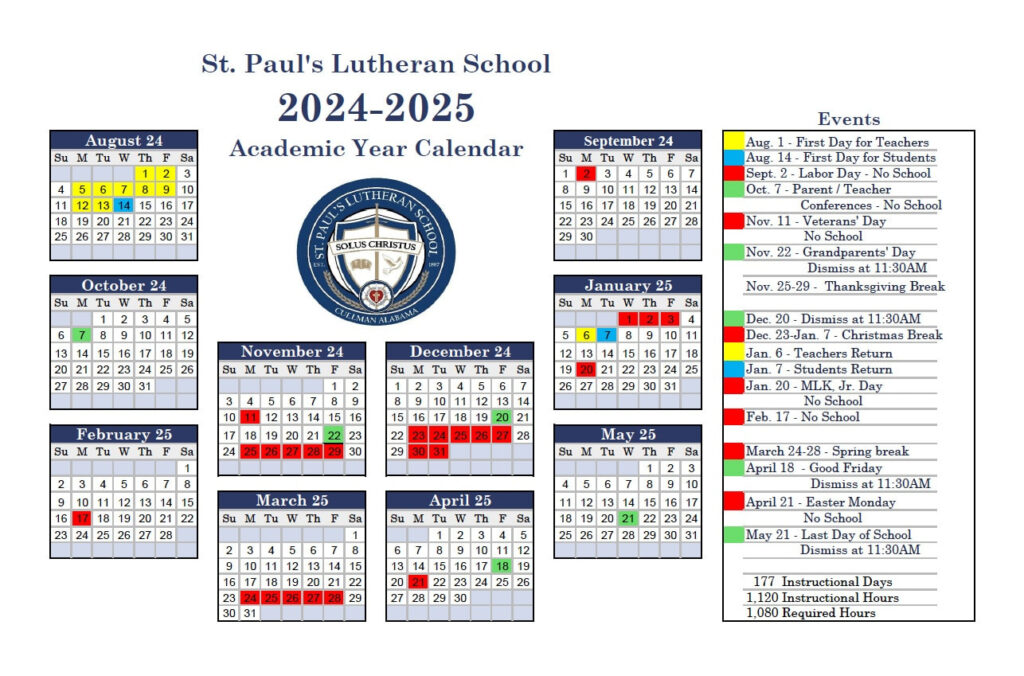 2024  2025 School Calendar   St. Paul'S Lutheran School Intended For  Calendars 2025 | CalendarCrazePrint.Com