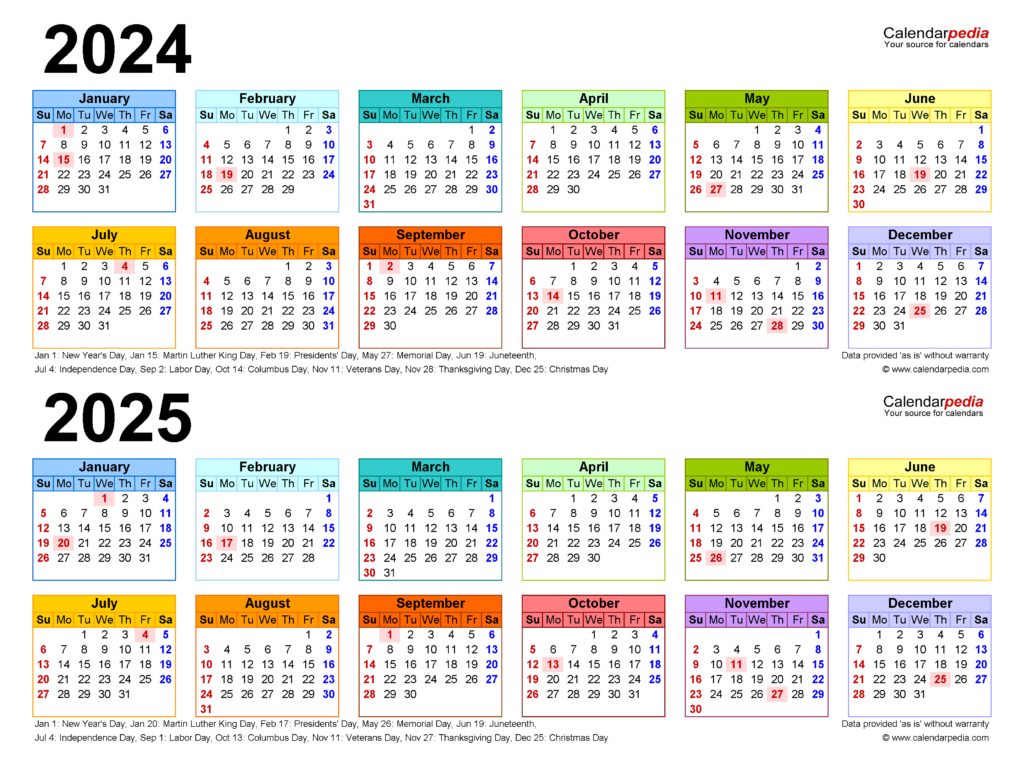 2024 2025 Two Year Calendar   Free Printable Pdf Templates Inside 2024 And 2025 Calendar With Holidays Printable Free | CalendarCrazePrint.Com