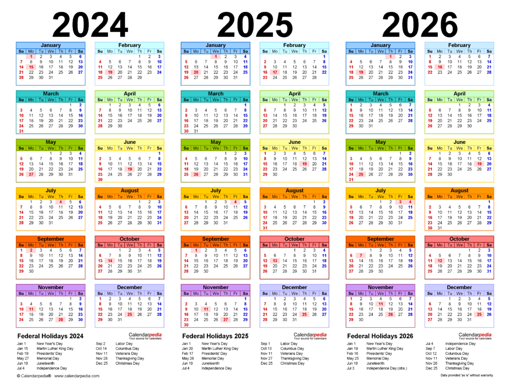 2024 2026 Three Year Calendar   Free Printable Pdf Templates Throughout  Calendars 2025 | CalendarCrazePrint.Com