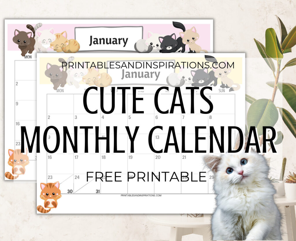 2024 Cute Cats Free Printable Monthly Calendar   Printables And Pertaining To Free Printable Cat Calendar 2025  | CalendarCrazePrint.Com