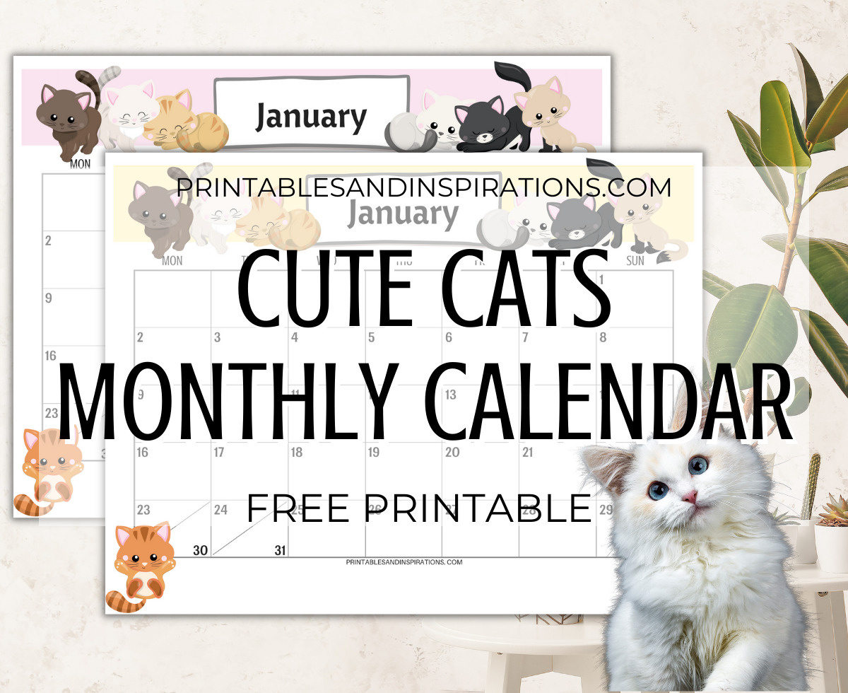 2024 Cute Cats Free Printable Monthly Calendar - Printables And pertaining to Free Printable Cat Calendar 2025 | CalendarCrazePrint.Com