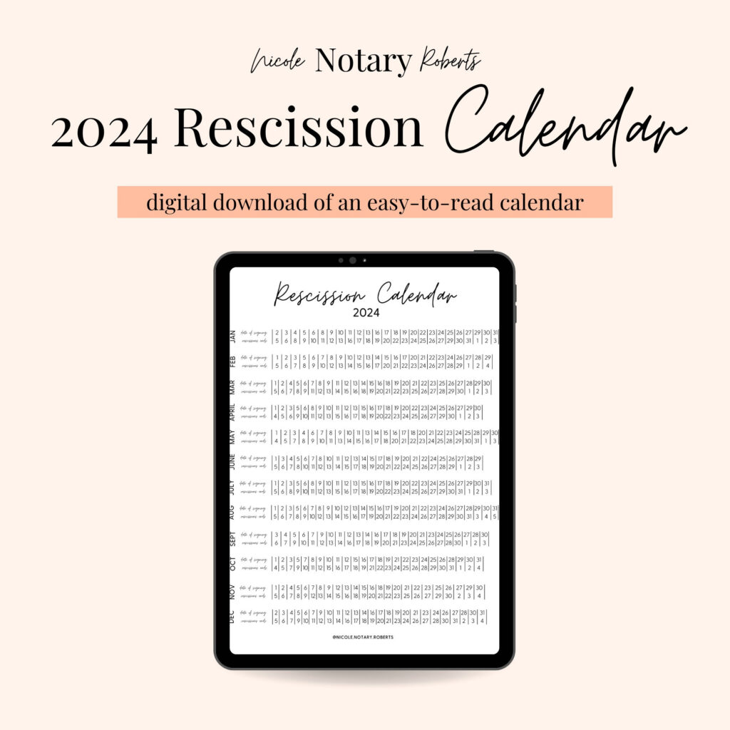 2024 Rescission Calendar For Loan Signings   Etsy In 2025 Rescission Calendar Printable | CalendarCrazePrint.Com