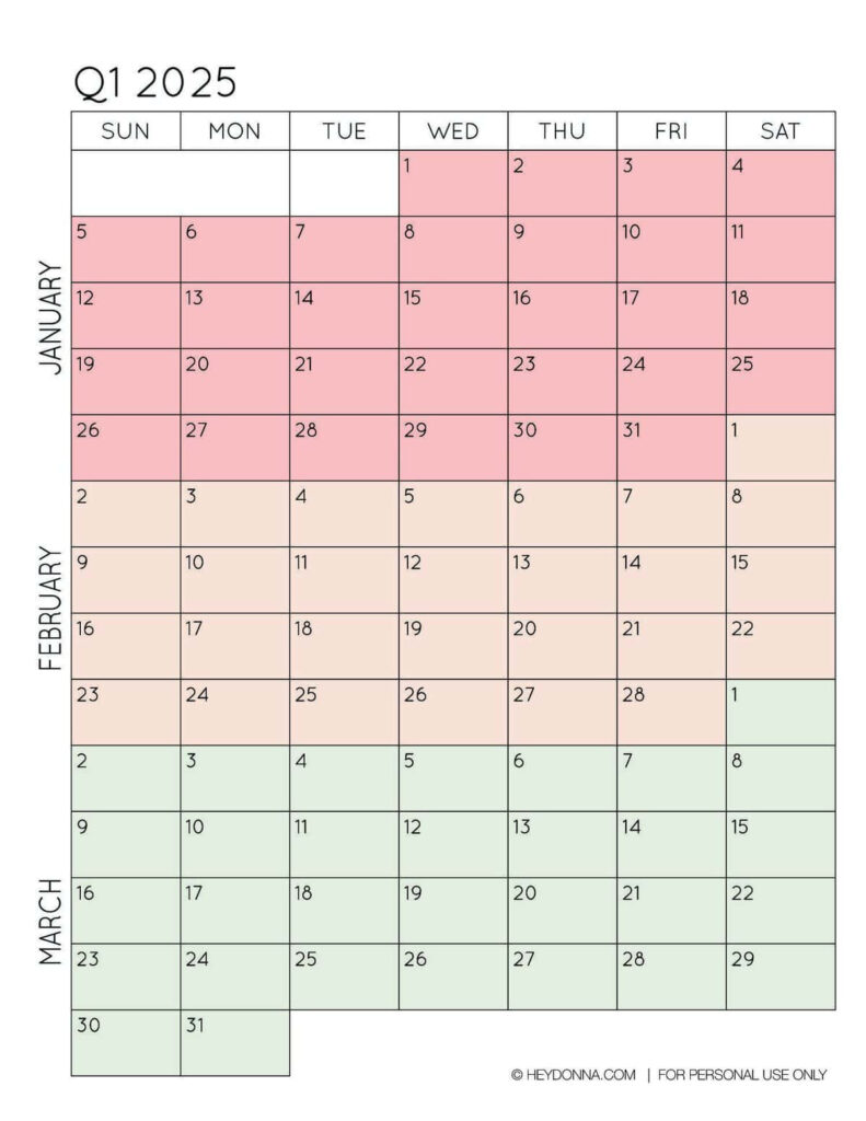 2025 3 Month Quarterly Calendar Printables   Free   Hey, Donna! In Three Month Printable Calendar 2025 | CalendarCrazePrint.Com