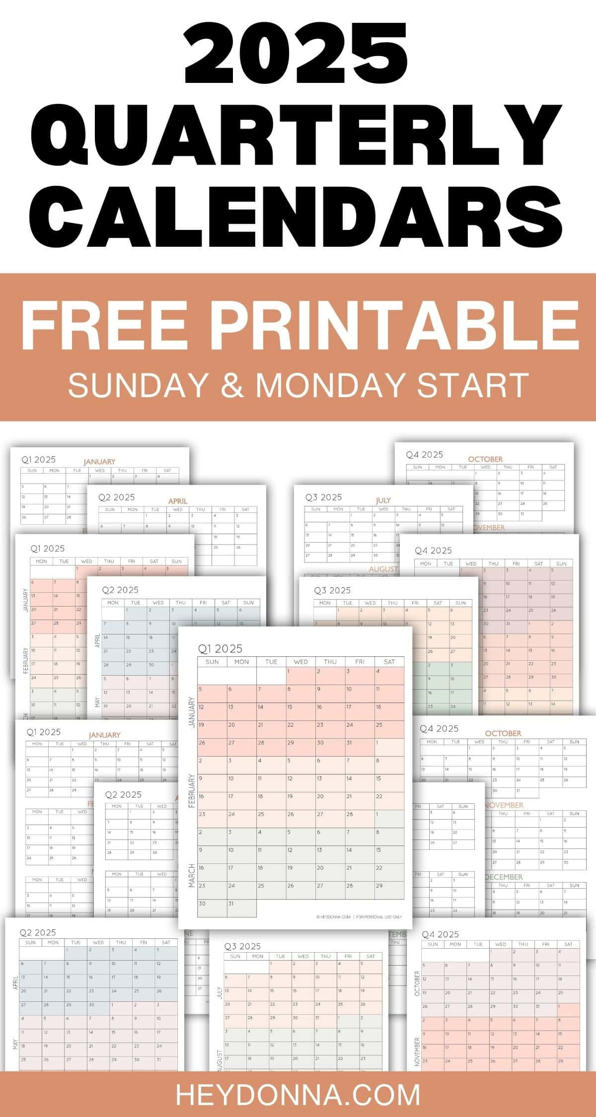 2025 3-Month Quarterly Calendar Printables - Free - Hey, Donna! throughout Printable Calendar 2025 3 Months Per Page | CalendarCrazePrint.Com