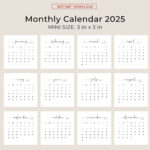 2025 3X3 Mini Calendar 2025 Calendar Card 2025 Pocket Calendar Elegant  Printable Calendar Mini 3X3 Inch Calendar Pdf Sunday & Monday Start Inside  Calendars 2025 | CalendarCrazePrint.Com