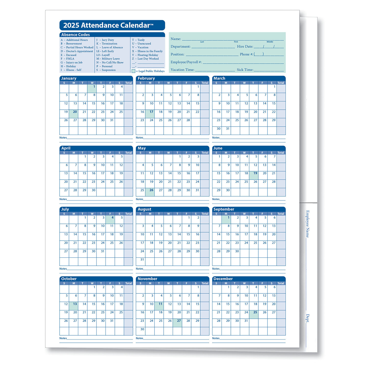 2025 Attendance Calendar Folder | Hrdirect with Printable Attendance Calendar 2025 | CalendarCrazePrint.Com