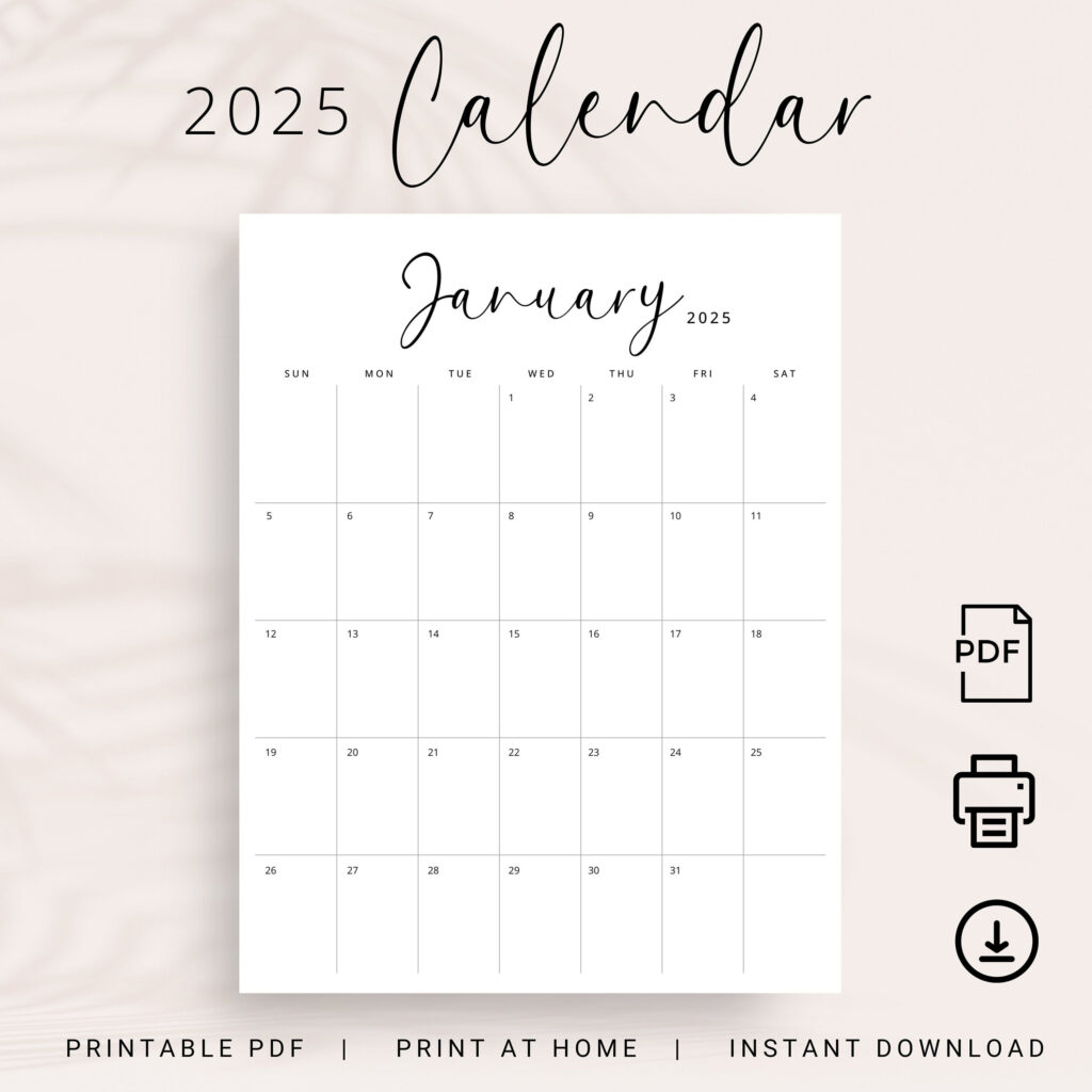 2025 Calendar 2025 Monthly Planner Printable 2025 Vertical Monthly Pertaining To 2025 Calendar Printable Free Monthly  | CalendarCrazePrint.Com