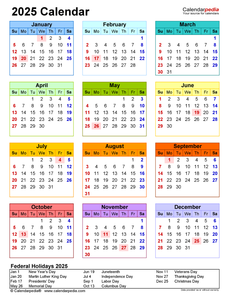 2025 Calendar   Free Printable Excel Templates   Calendarpedia In  Calendars 2025 | CalendarCrazePrint.Com