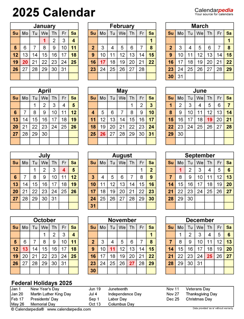 2025 Calendar   Free Printable Pdf Templates   Calendarpedia For Printable 2025 Pocket Calendar | CalendarCrazePrint.Com