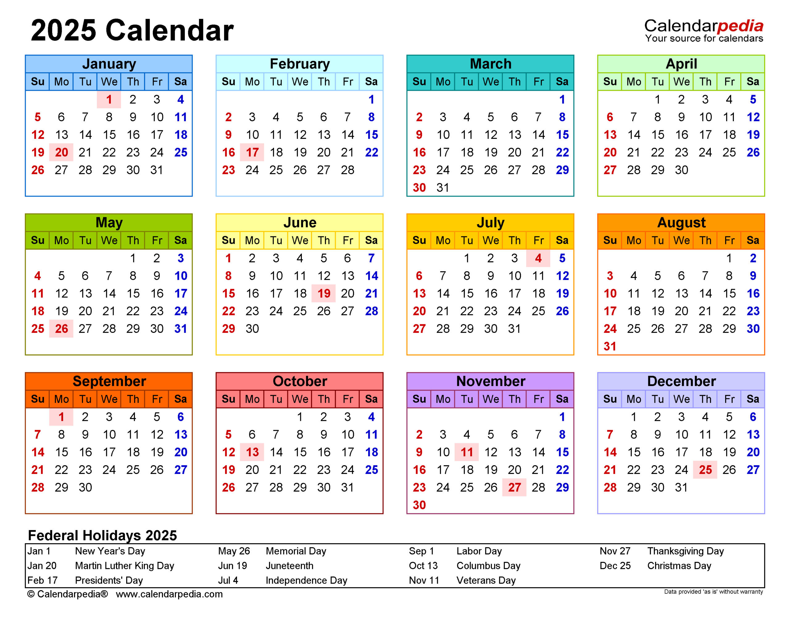 2025 Calendar - Free Printable Pdf Templates - Calendarpedia in Small 2025 Calendar Printable | CalendarCrazePrint.Com