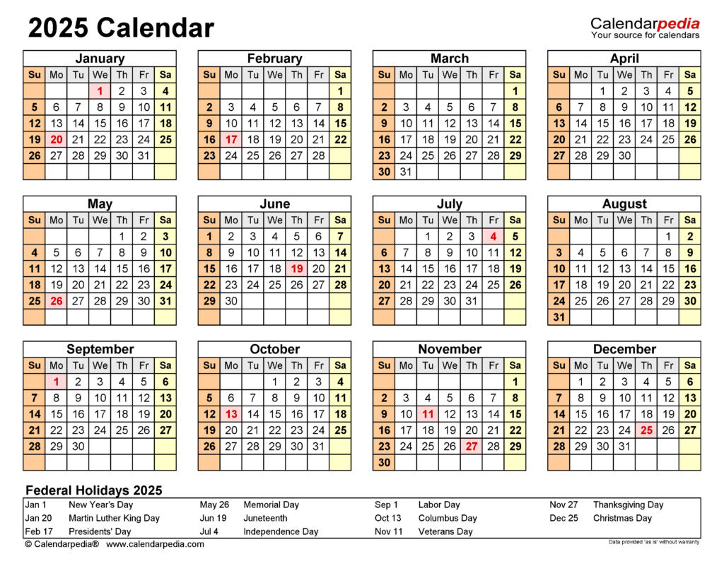 2025 Calendar   Free Printable Pdf Templates   Calendarpedia Pertaining To Postal Calendar 2025 Printable  | CalendarCrazePrint.Com