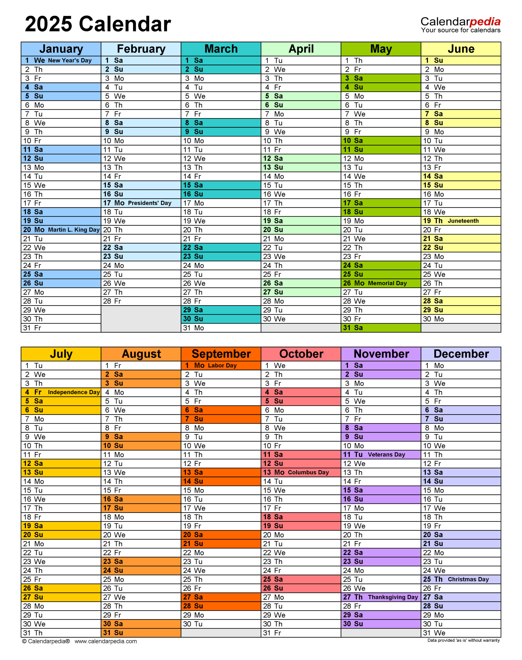 2025 Calendar - Free Printable Pdf Templates - Calendarpedia pertaining to Printable Wallet Calendar 2025 | CalendarCrazePrint.Com
