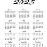 2025 Calendar Printable   18 Cute & Free 2025 Yearly Calendar For 2025 Calendar One Page Printable Free  | CalendarCrazePrint.Com