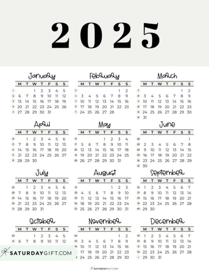 2025 Calendar Starting Monday Printable | Calendars 2025