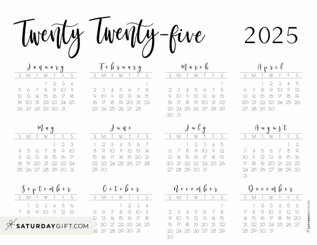 2025 Calendar Printable - 18 Cute &amp;amp; Free 2025 Yearly Calendar for 2025 Printable Calendar Landscape | CalendarCrazePrint.Com