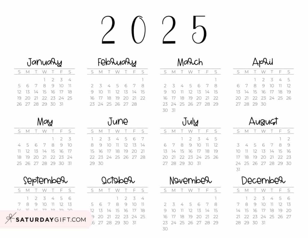 2025 Calendar Printable - 18 Cute &amp;amp; Free 2025 Yearly Calendar for Horizontal 2025 Calendar Printable | CalendarCrazePrint.Com