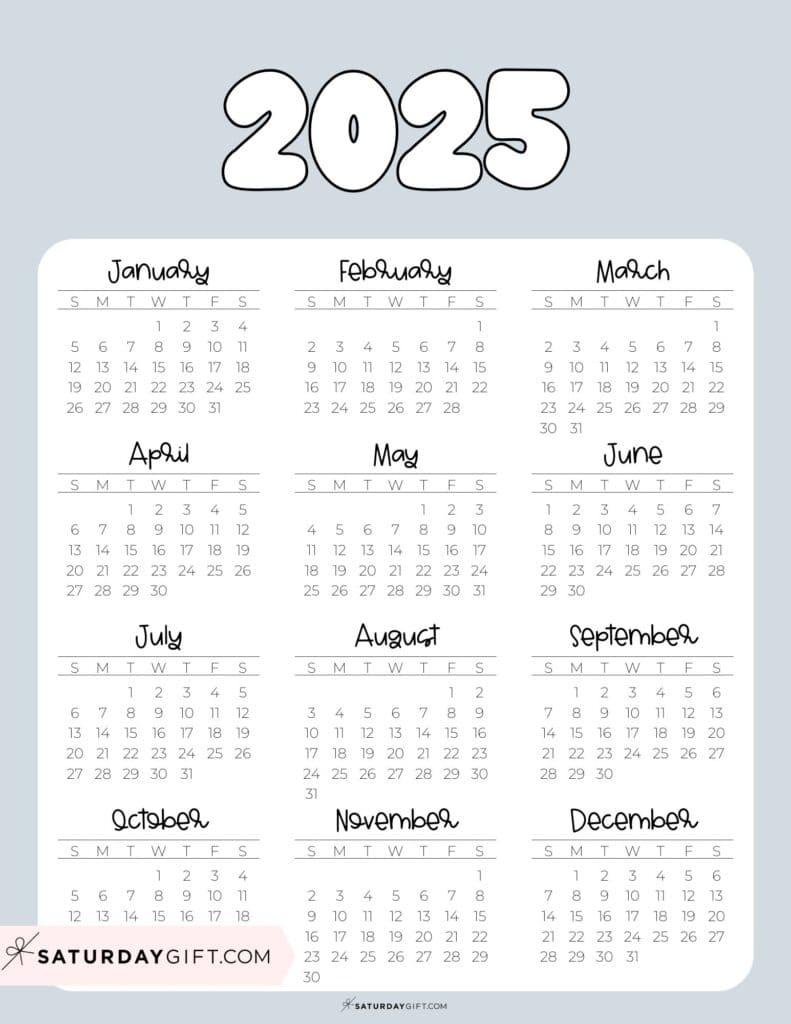 2025 Calendar Printable - 18 Cute &amp;amp; Free 2025 Yearly Calendar inside Aesthetic Printable Calendar 2025 | CalendarCrazePrint.Com