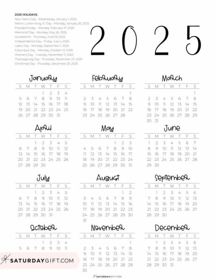 Annual 2025 Calendar Printable | Calendars 2025