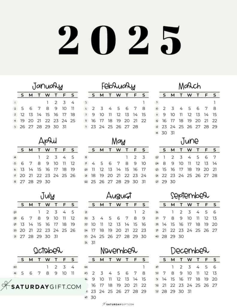 2025 Calendar Printable - 18 Cute &amp;amp; Free 2025 Yearly Calendar pertaining to Small Printable Calendar 2025 | CalendarCrazePrint.Com