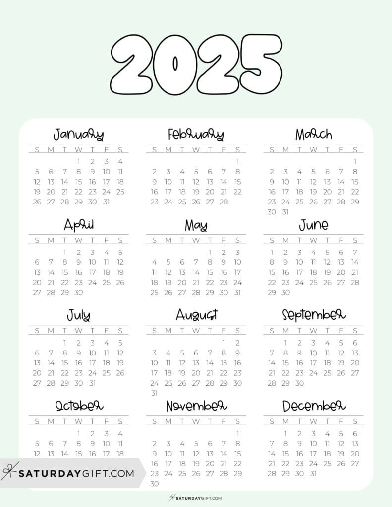 2025 Calendar Printable - 18 Cute &amp;amp; Free 2025 Yearly Calendar throughout Calendars 2025 | CalendarCrazePrint.Com