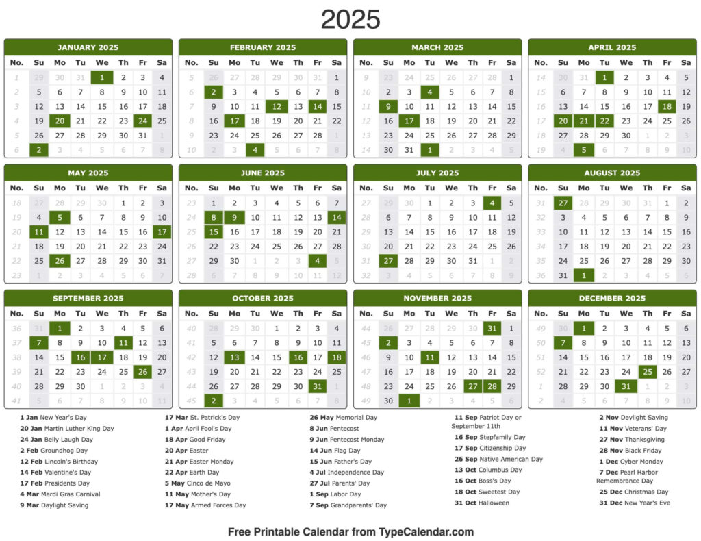 2025 Calendar   Printable Calendar 2025 With Holidays Inside Year 2025 Calendar Printable With Holidays  | CalendarCrazePrint.Com