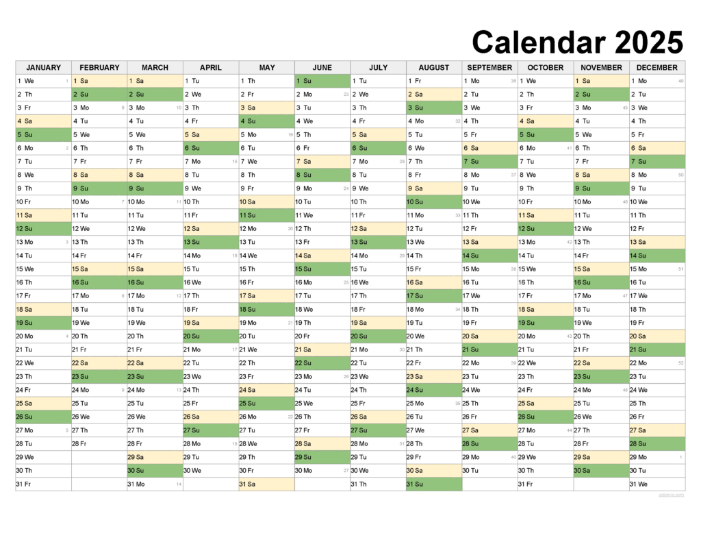 2025 Calendar Printable, ✓ Pdf, Excel And Image File   Free In 2025 Calendar Printable 11x17  | CalendarCrazePrint.Com