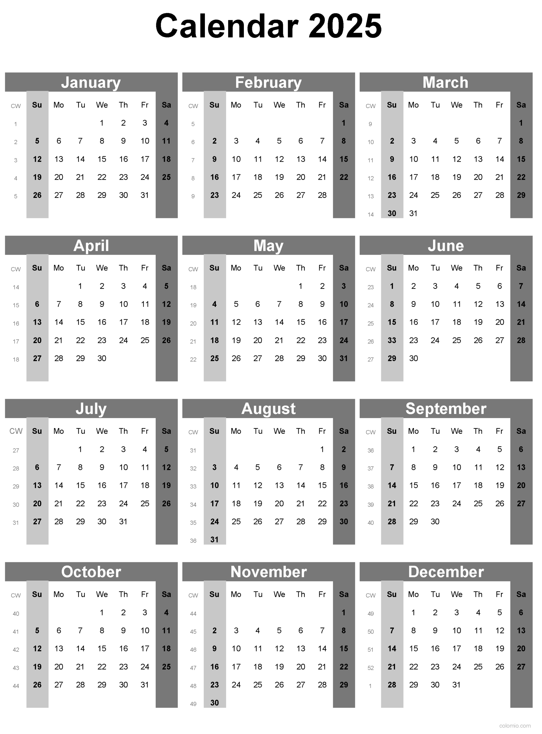 2025 Calendar Printable, ✓ Pdf, Excel And Image File - Free in 2025 Calendar with Weeks Printable Free | CalendarCrazePrint.Com