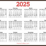 2025 Calendar Printable Free, Horizontal, Brown – Pashacoffee Intended For  Calendars 2025 | CalendarCrazePrint.Com