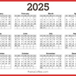 2025 Calendar Printable Free, Horizontal, Red – Pashacoffee Inside  Calendars 2025 | CalendarCrazePrint.Com