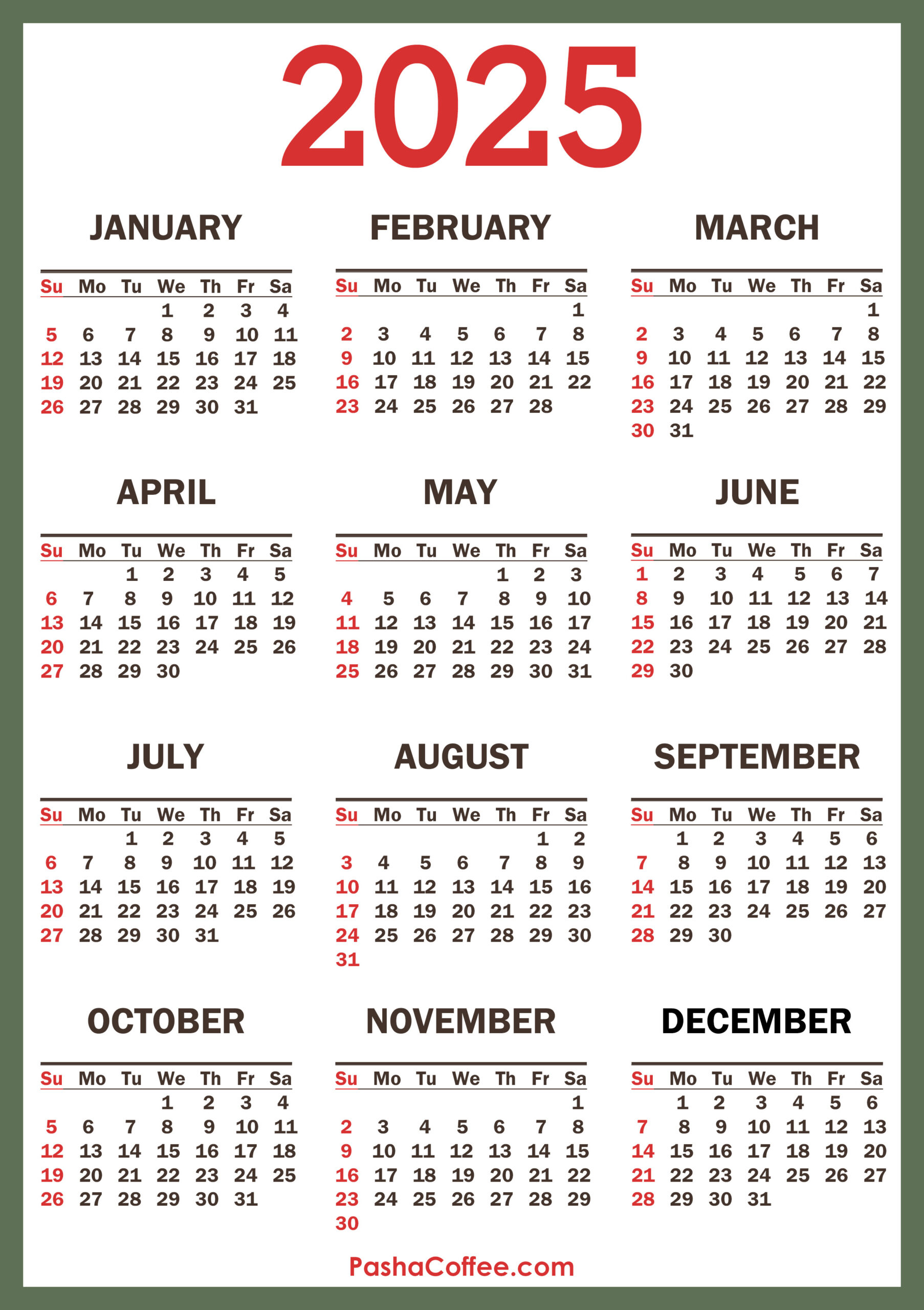 2025 Calendar, Printable Free, Vertical – Pashacoffee for Free Vertical Printable Calendar 2025 | CalendarCrazePrint.Com