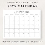 2025 Calendar Printable, Monthly Calendar 2025, Fillable Calendar For  Calendars 2025 | CalendarCrazePrint.Com