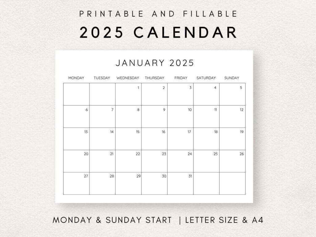 2025 Calendar Printable, Monthly Calendar 2025, Fillable Calendar Regarding Fillable Calendar 2025 Printable  | CalendarCrazePrint.Com