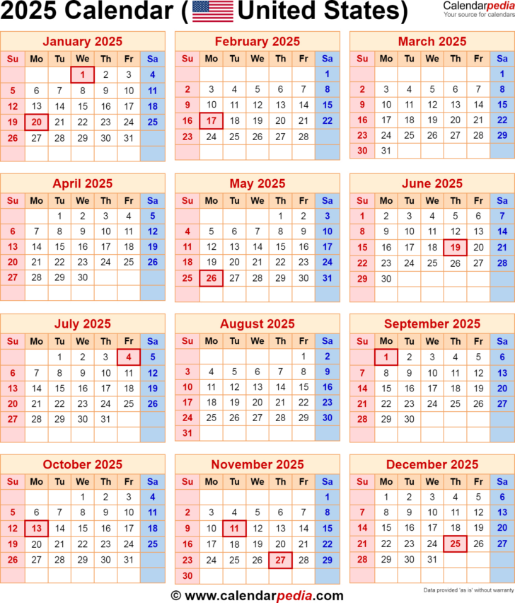 2025 Printable Calendar with Holidays USA | Calendars 2025