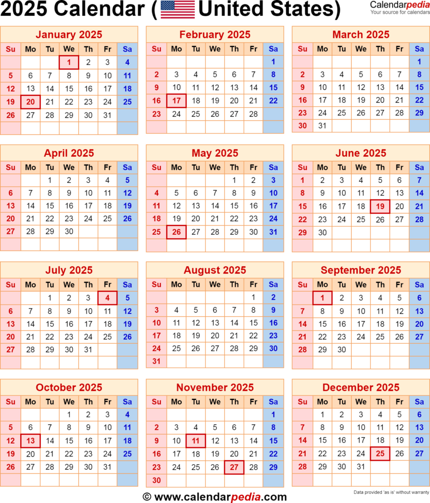 2025 Calendar With Federal Holidays For Printable Calendar 2025 With Federal Holidays | CalendarCrazePrint.Com