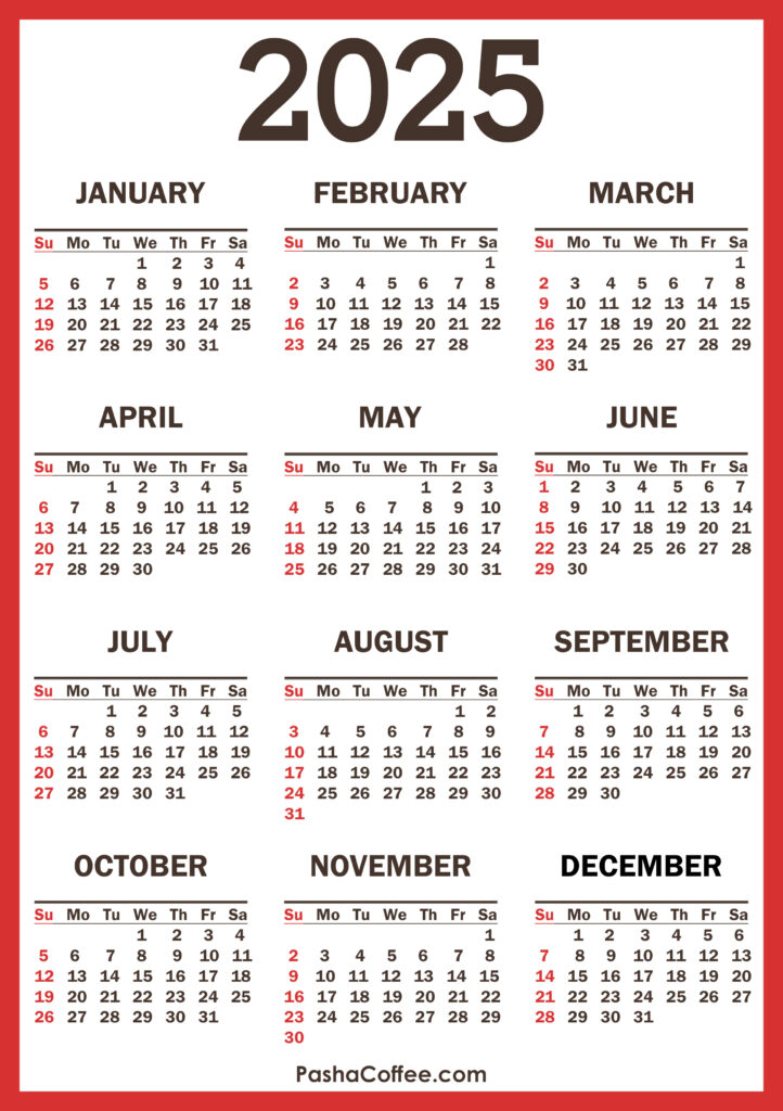 2025 Calendar With Holidays, Printable Free, Vertical, Red With Free Printable Calendar 2025 With Holidays Free Download  | CalendarCrazePrint.Com