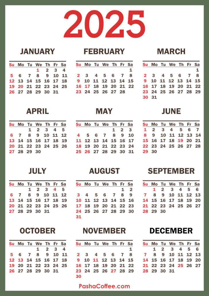 2025 Calendar with Holidays Printable Free | Calendars 2025