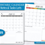 2025 Calendar With Notes And Task Lists — Krafty Planner With  Calendars 2025 | CalendarCrazePrint.Com