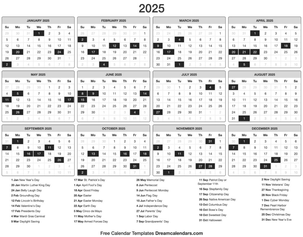 2025 Calendar With Regard To  Calendars 2025 | CalendarCrazePrint.Com