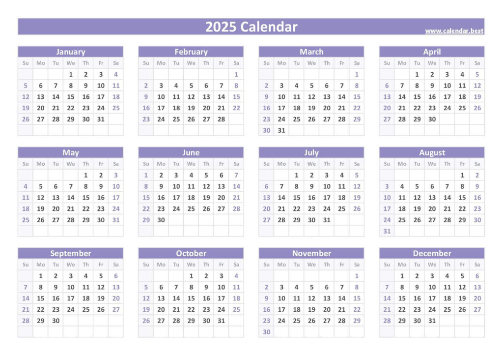 2025 Calendar With Week Numbers For 12 Month Calendar 2025 Printable  | CalendarCrazePrint.Com