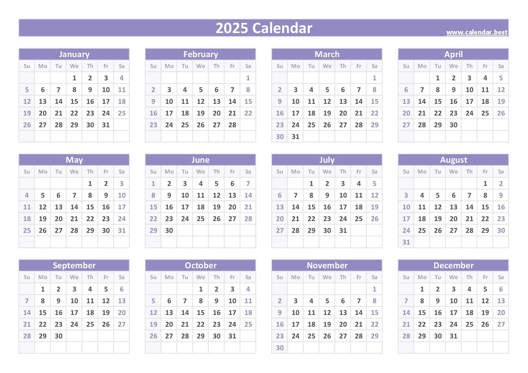 2025 Calendar With Week Numbers for 12 Month Calendar 2025 Printable | CalendarCrazePrint.Com